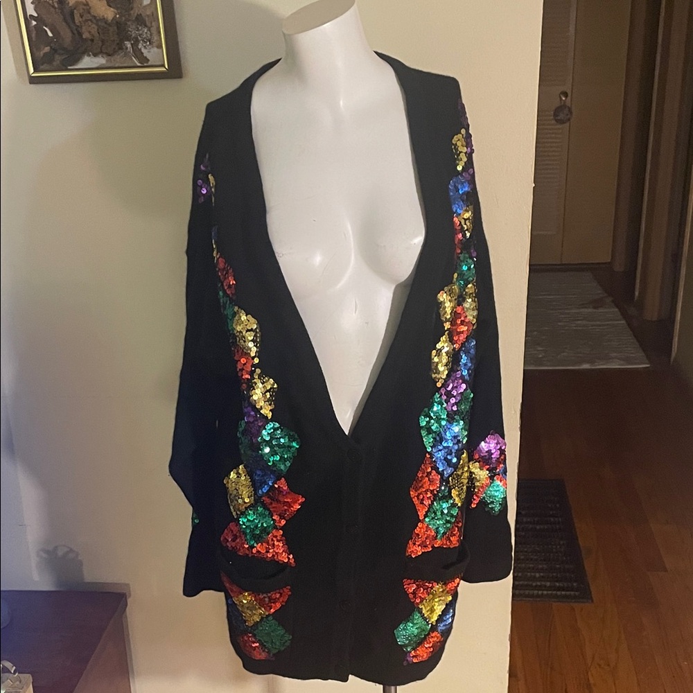 Cedars Vintage Lambswool/Angora Blend Colorful Sequin Cardigan